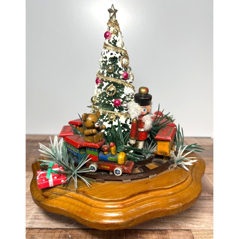 Vintage Schmid Musical Christmas Tree With Train & Nutcracker Figurine 1983